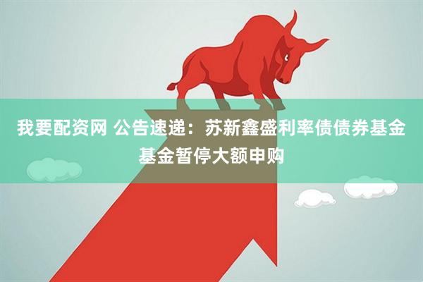 我要配资网 公告速递：苏新鑫盛利率债债券基金基金暂停大额申购