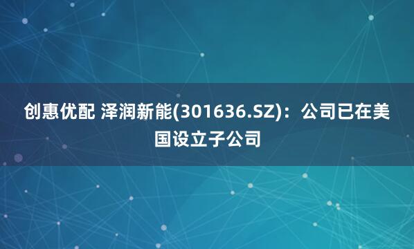 创惠优配 泽润新能(301636.SZ)：公司已在美国设立子公司